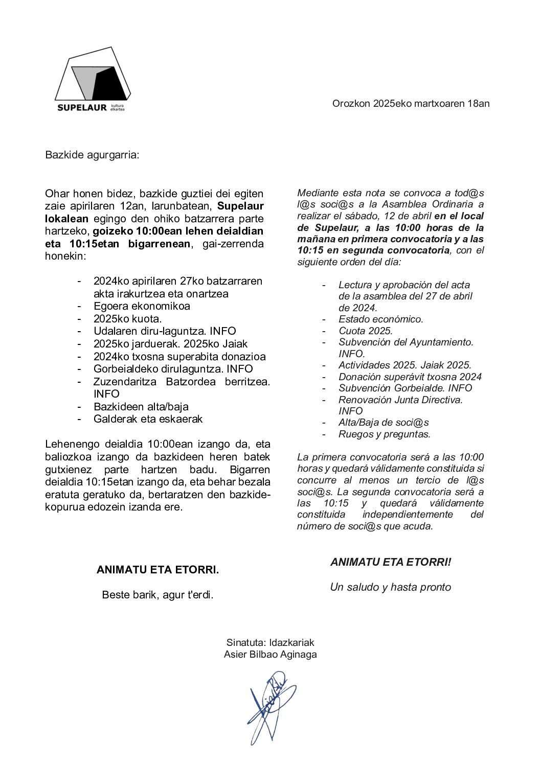 2025ko Asanblada deialdia